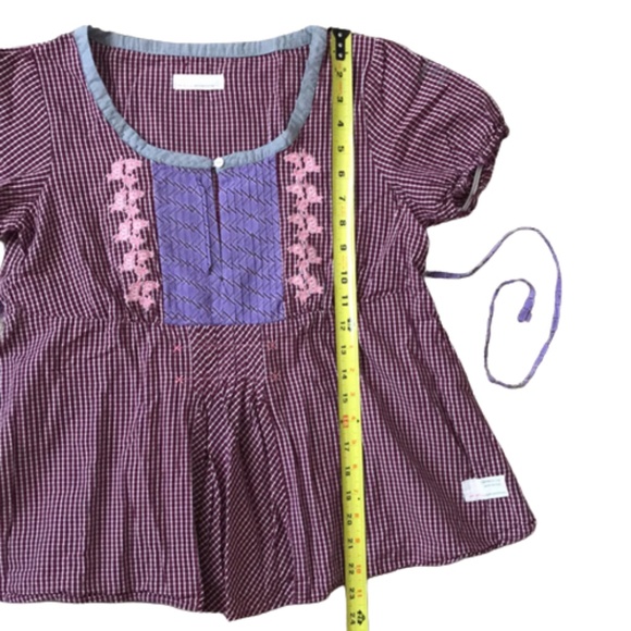 ODD MOLLY blouse top purple embroidered pleat keyhole short sleeve violet - Picture 5 of 13